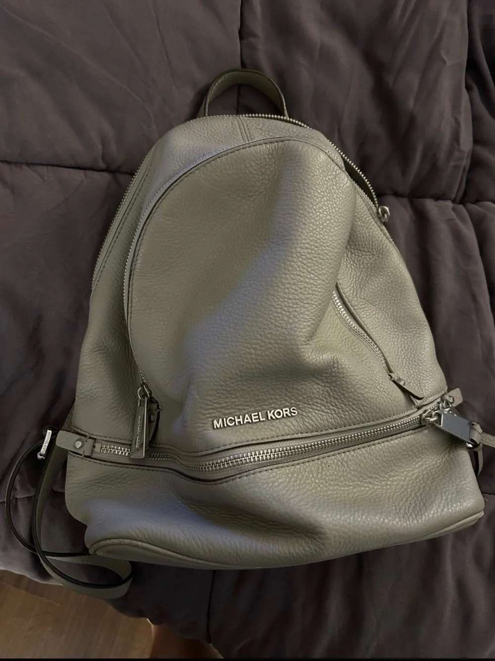 Michael Kors Pebbled Leather Backpack in Charcoal Gray